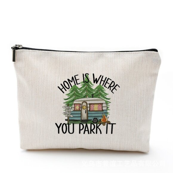Cotton Linen Zipper Cosmetic Bag - Picture 1 of 2